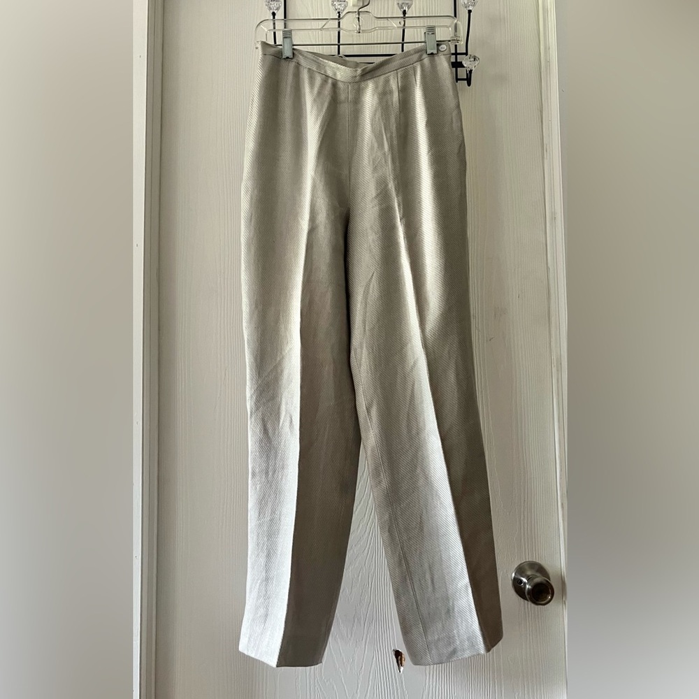 Tao Women's 100% Linen Cream Chevron Stripped Trousers